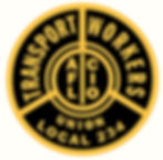 Round logo in black and gold. The circle is divided in thirds. The upper left third reads TRANSPORT; The upper right third reads WORKERS; the bottom third reads UNION LOCAL 234. In the center of the circle, AFL appears vertically on the left and CIO vertically on the right