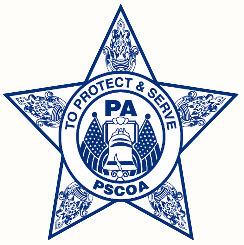 Star shaped badge with a circle in the center that reads To Protect & Serve PSCOA